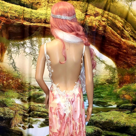 Sample Gown Only-ADRIENNE Pink Ivory Silk Chiffon Lace Wedding Gown - Picture 4 of 15